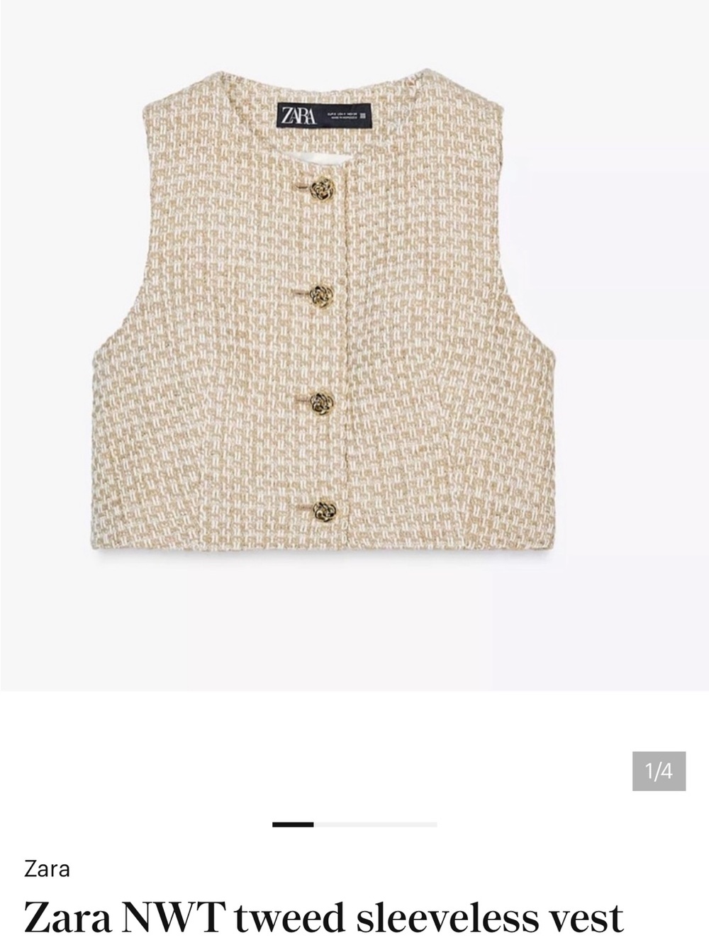 Zara Beige Tweed Cropped Sleeveless Vest 2200/130
